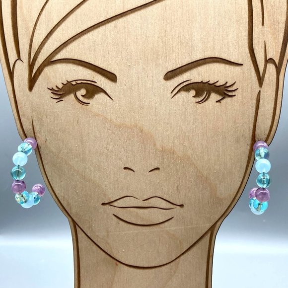 Avon Fascination Beaded Hoop Earrings, Pastel Coquette Hoops for Springtime - Picture 2 of 5